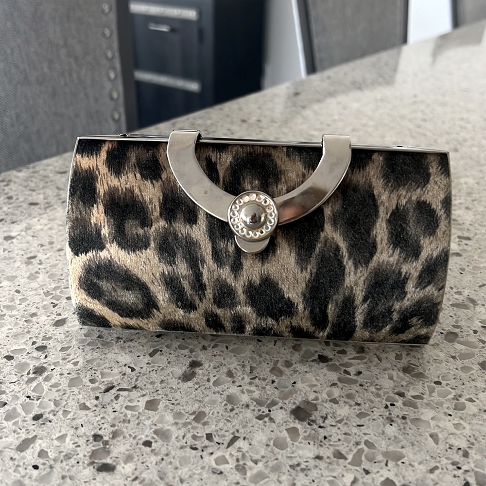 Vintage leopard evening clutch bag with crystal closure